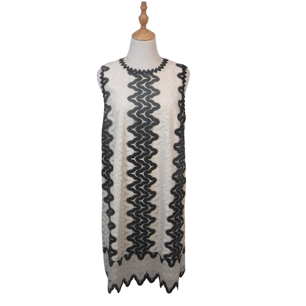 Kate Spade New York Black Cream Chevron Lace Sleeveless Shift Dress Size 10 NEW